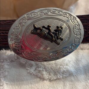 Silver and Brown Western Belt Buckle